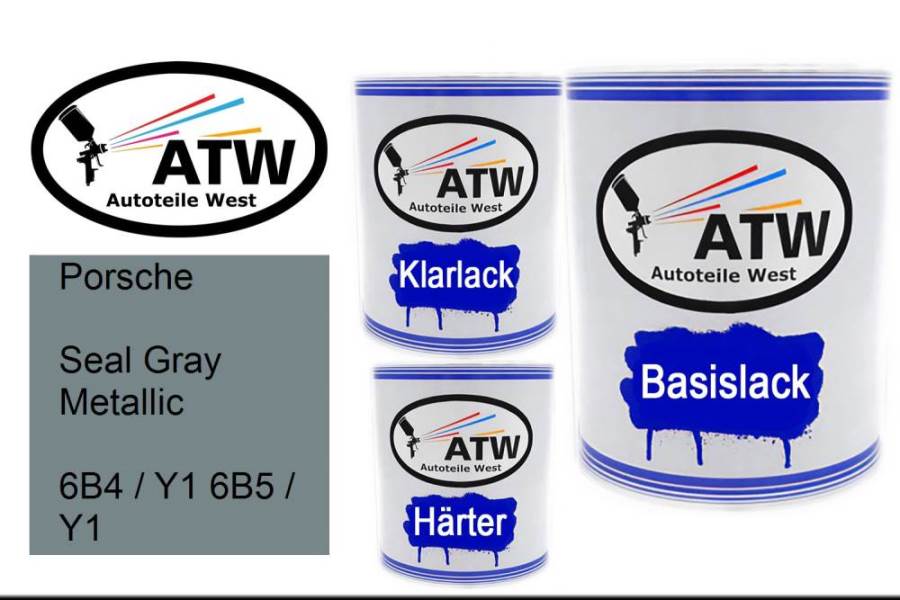 Porsche, Seal Gray Metallic, 6B4 / Y1 6B5 / Y1: 1L Lackdose + 1L Klarlack + 500ml Härter - Set, von ATW Autoteile West.